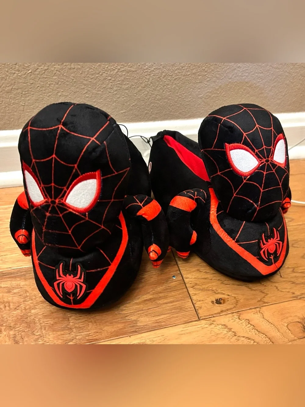 Kids' Marvel Spider-Man 3D Plush Slippers - Black Size 6 New